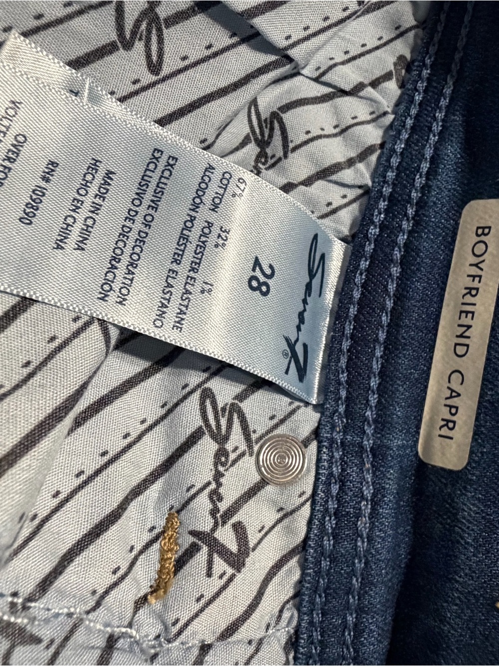 Seven7 Dark Blue Cropped Jeans with Pink & Light Blue Floral Embroidery - Picture 7 of 9
